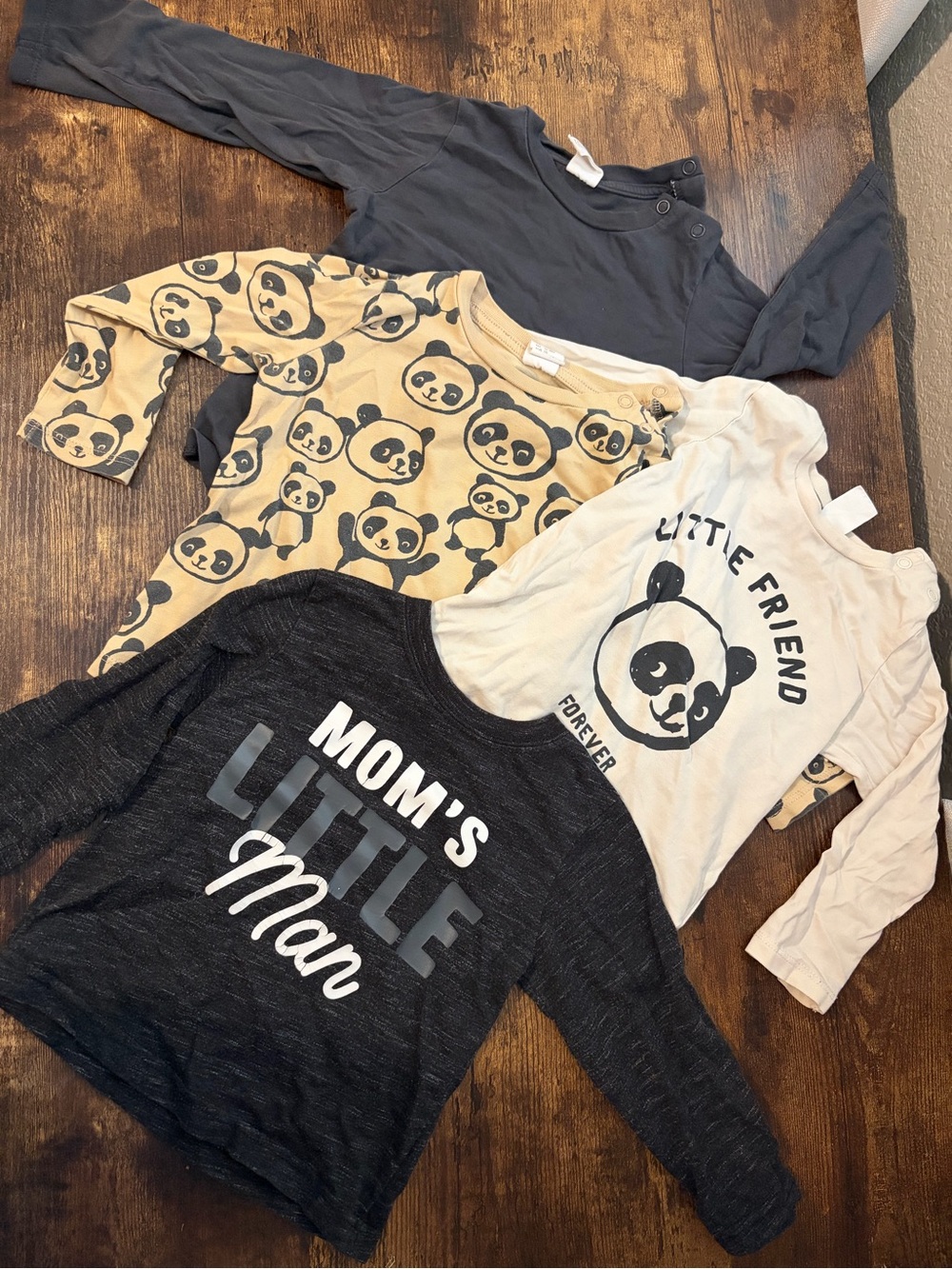 H&M Kids Long-Sleeve Panda & Graphic Tee Set in Black, Cream, Tan, Charcoal